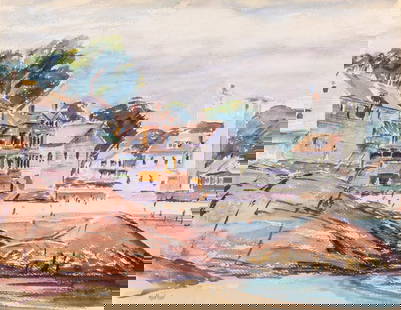 Max Kuehne: German/American, 1880-1968By the ShoreSigned Kuehne (ll)Watercolor on paper15 1/2 x 19 7/8 inches (39.4 x 50.5 cm) Provenance:Forum Gallery, New YorkPrivat