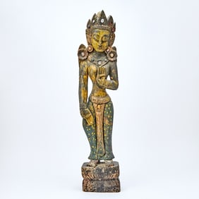South Asian Carved Wood Figure 20th Century