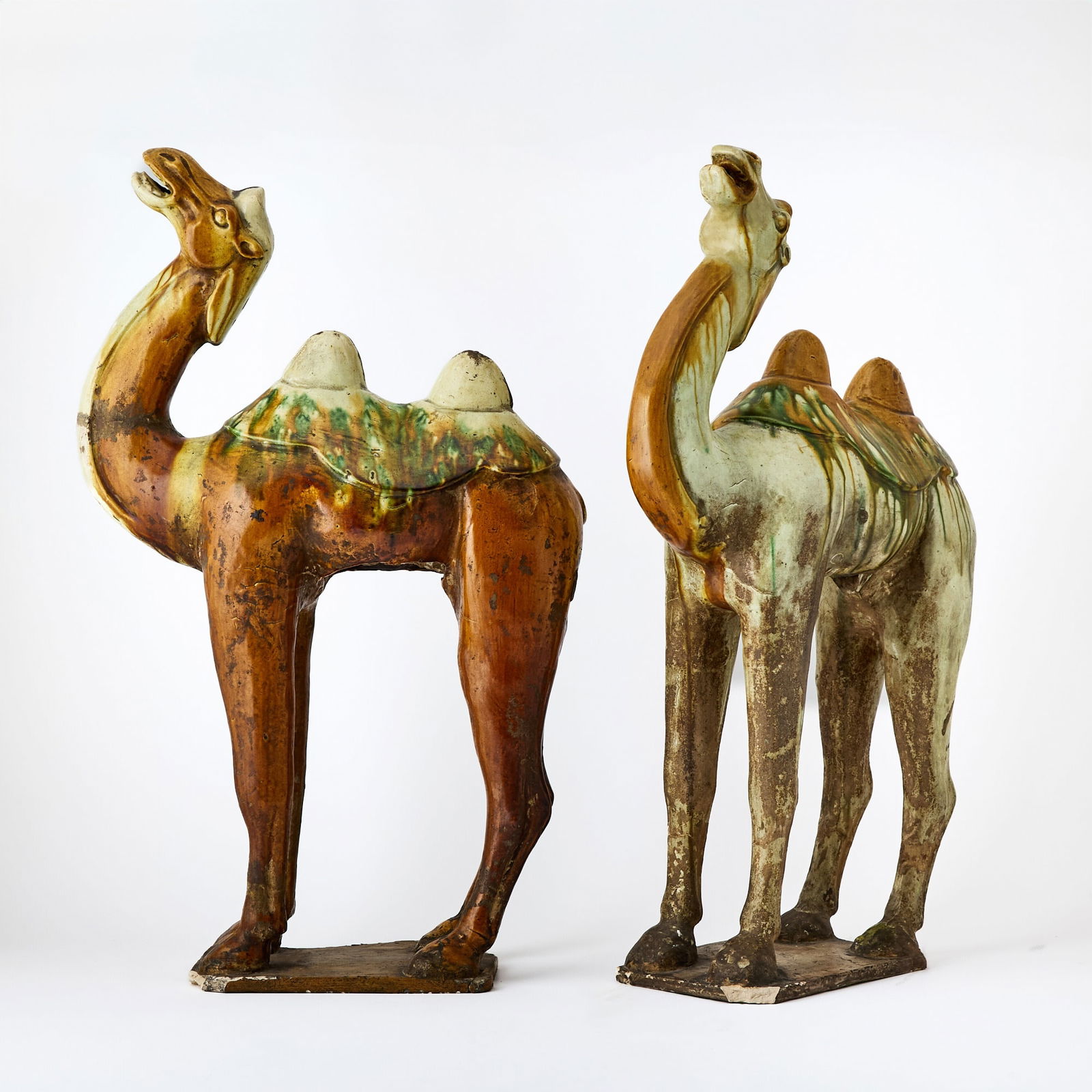 Pair of Chinese Tang Style Sancai Glazed Pottery Figures of Bactrian Camels (1 of 10)