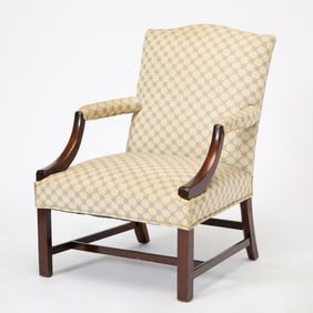 George III Style Upholstered Mahogany Library Armchair