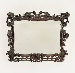 George III Carved Mahogany Mirror: Late 18th century Height 17 1/2 inches, width 22 inches.