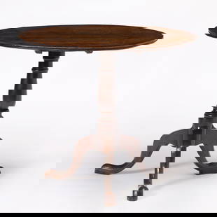 George I Oak Tripod Table: Height 27 inches, width 31 inches, depth 29 1/2 inches.