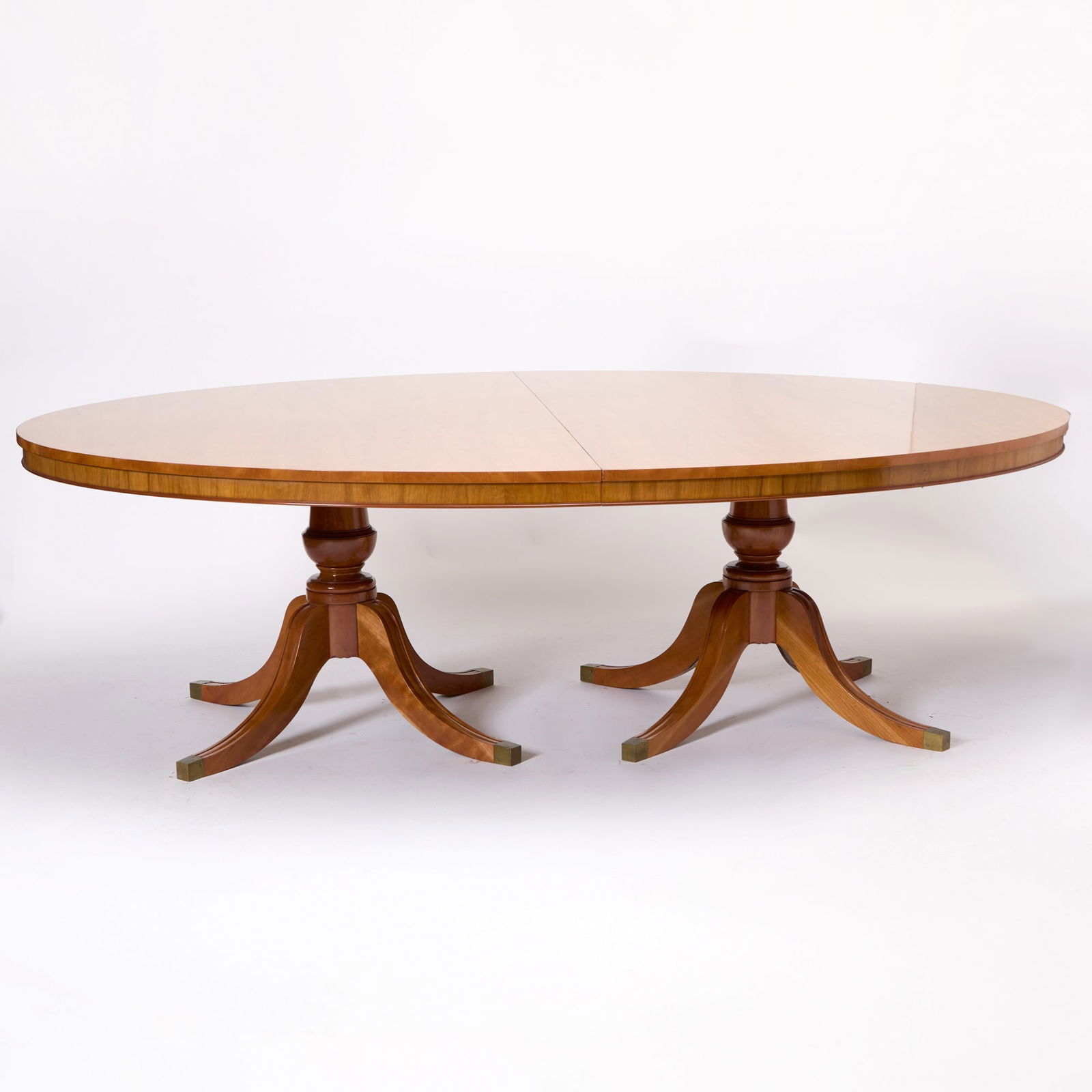 George III Style Inlaid Mahogany Double Pedestal Extension Dining Table (1 of 7)