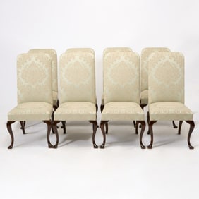 Set of Eight George Upholstered Mahogany Dining Side Chairs