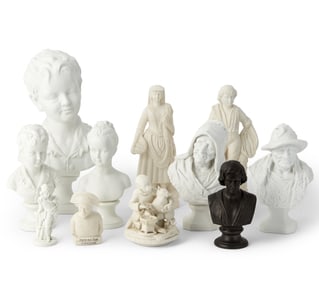 Group of Ten Bisque Porcelain Portrait Busts and Figures 19th/20th Century