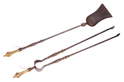 .Louis XV Ormolu-Mounted Steel Fire Tongs and Shovel