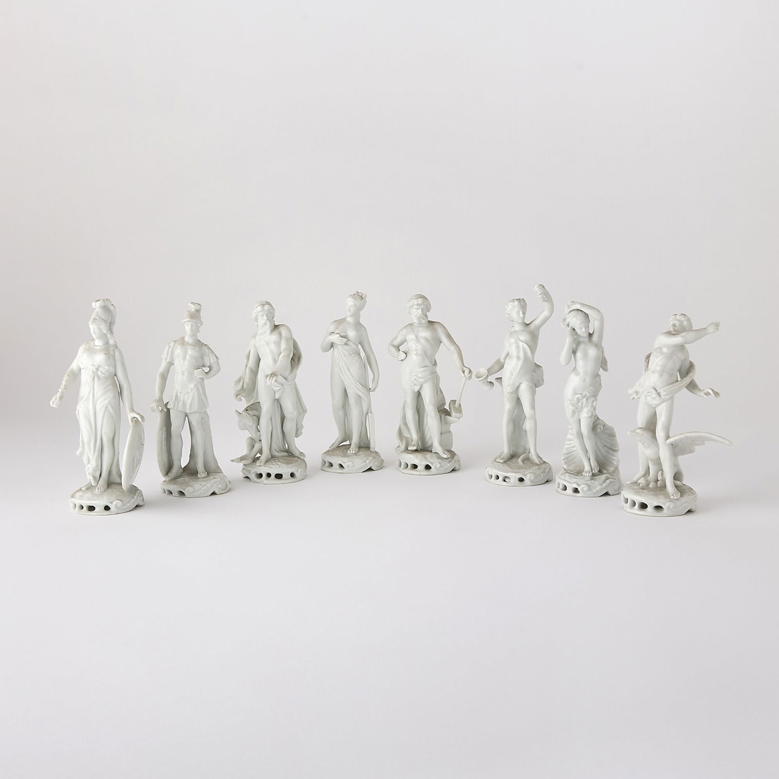 Group of Eight Capodimonte Porcelain Classical Figures: Height of each 6 3/4 inches.