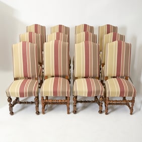 Assembled Set of Twelve Baroque Style Stained Wood Dining Side Chairs