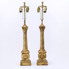 Pair of Gilt Composite Column-Form Lamps
