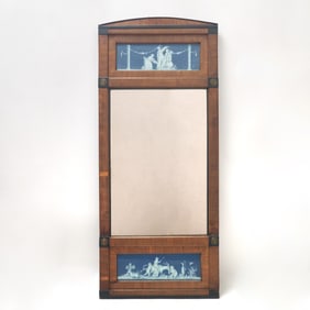 Adam's Style Part Ebonized Walnut and Eglomise Trumeau Mirror