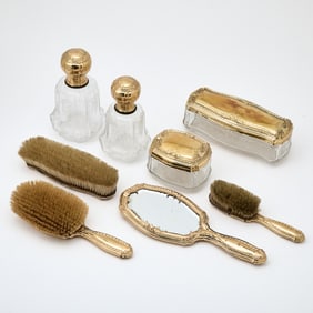 French Silver Gilt and Etched Glass Dresser Service
