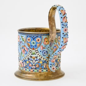 Russian Style Silver-Gilt and Cloisonné Enamel Tea Glass Holder