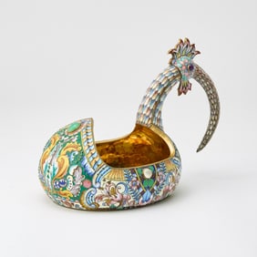 Russian Style Silver-Gilt and Cloisonné Enamel Kovsh