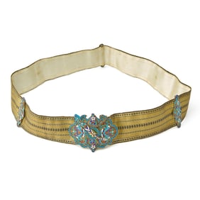 Russian Silver-Gilt and Cloisonné Enamel and Fabric Belt