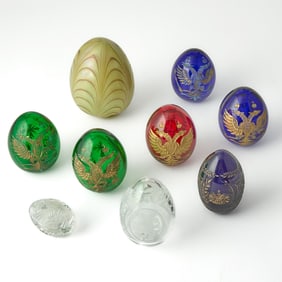 Group of Nine Russian Style Glass Eggs