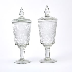 Pair of Russian Style Glass Cups and Covers