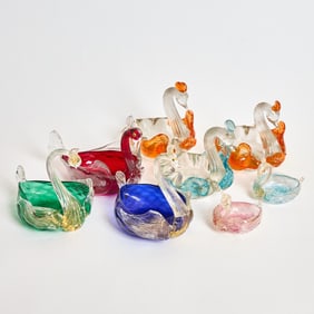 Eight Italian Glass Swan-Form Bowls
