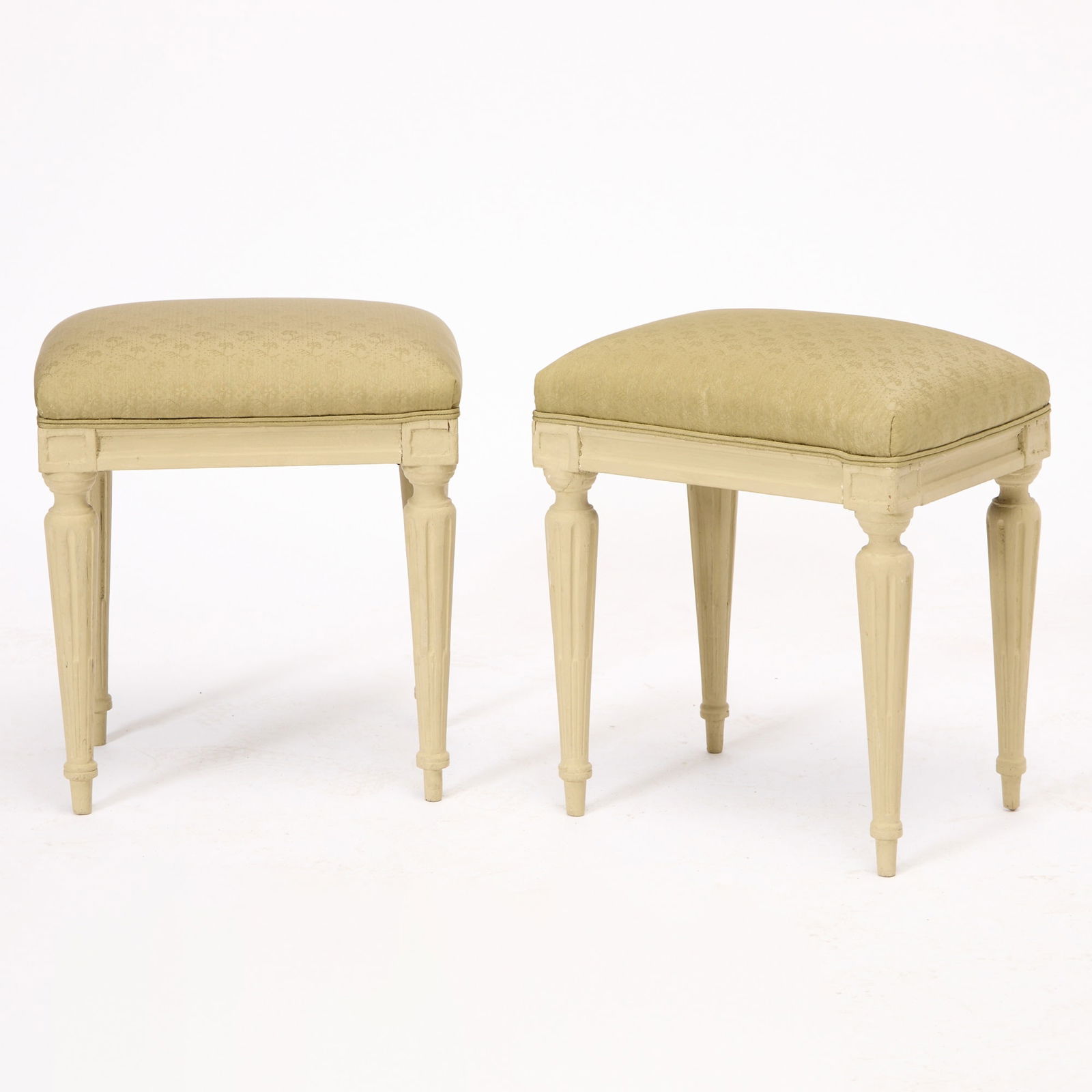 Pair of Louis XVI Style Painted Wood and Upholstered Stools (1 of 4)
