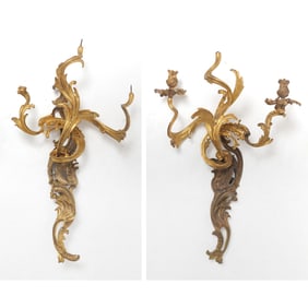 Pair of Louis XVI Gilt-Bronze Three-Light Sconces