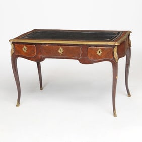 Louis XV Gilt-Bronze Mounted Gilt-Tooled Leather Inlaid Kingwood Bureau Plat