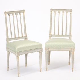 Pair of Louis XVI Style Upholstered Painted Wood Side Chairs