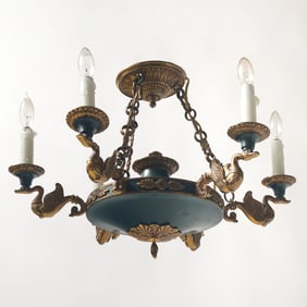 Empire Style Gilt and Patinated Metal Six-Light Chandelier