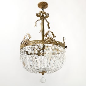 Empire Style Gilt-Metal and Beaded Glass Three-Light Chandelier