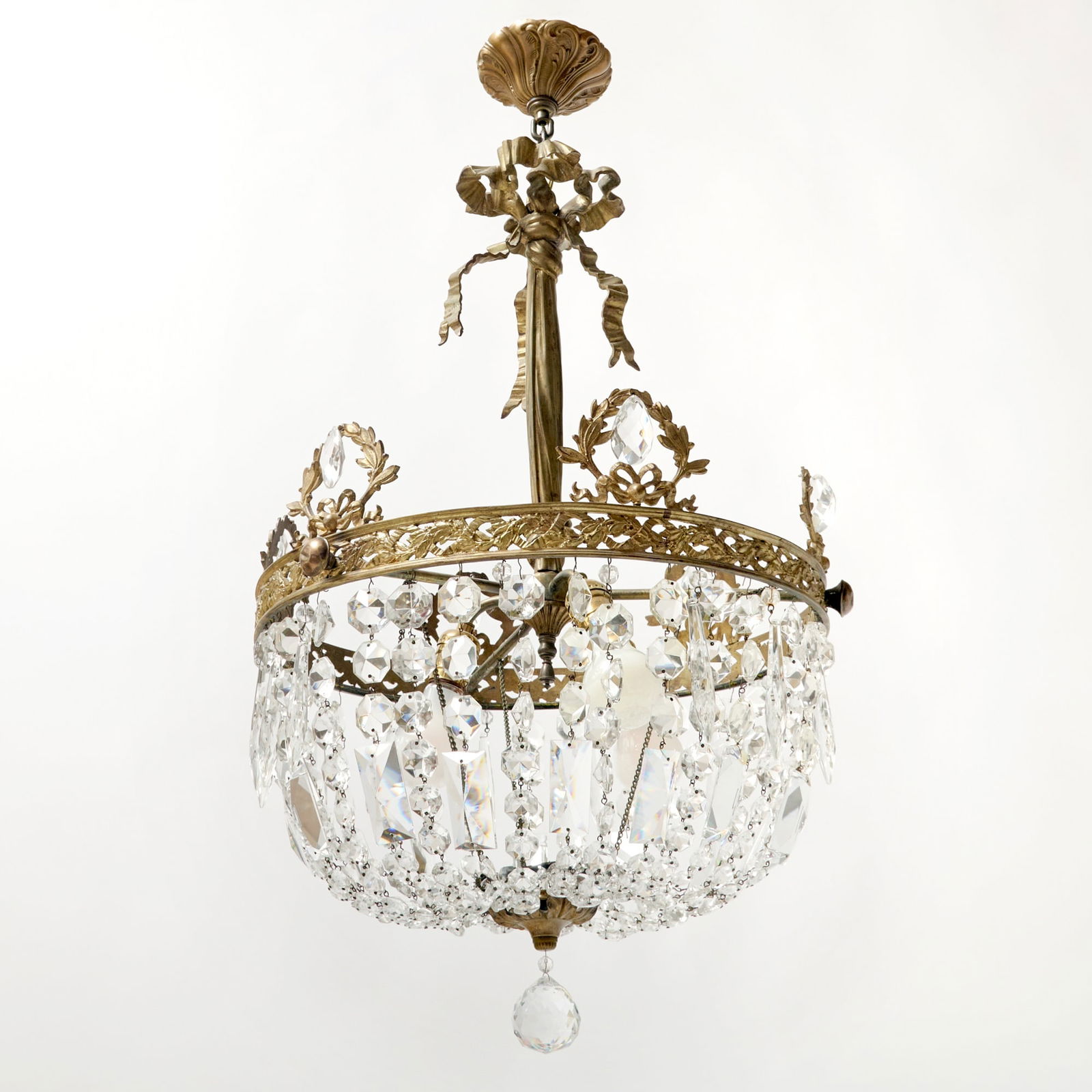 Empire Style Gilt-Metal and Beaded Glass Three-Light Chandelier (1 of 3)
