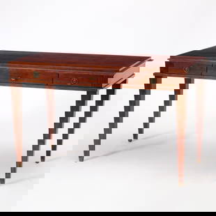 Louis XVI Style Mahogany Writing Table: David Iatesta, 20th century Height 30 inches, width 50 inches, depth 24 inches.