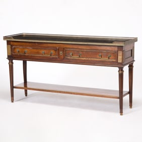 Louis XVI Style Brass Mounted Mahogany Marble Top Console