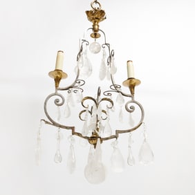 Louis XVI Style Bronze Mounted Iron Two Light Fixture with Rock Crystal Pendants