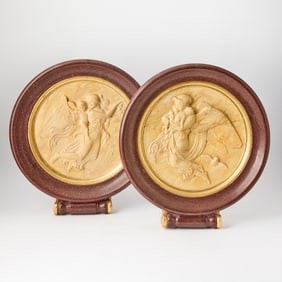 Pair of Isabel O’Neil Faux Marble Painted Composite Portrait Medallions