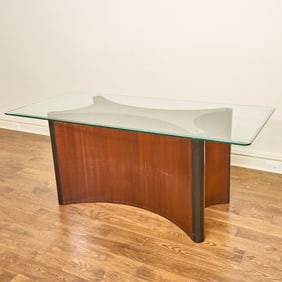Large Glass and Wood Side Table