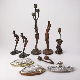 Group of Art Nouveau Silver and Patinated Metal Table Articles