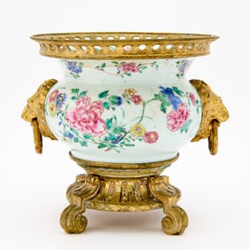 Gilt-Bronze Mounted Chinese Famille Rose Porcelain Bowl
