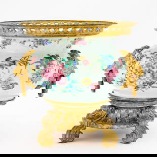 Gilt-Bronze Mounted Chinese Famille Rose Porcelain Bowl: Height overall 8 inches, diameter 10 inches.