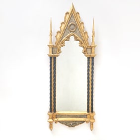 Gothic Style Parcel-Gilt and Ebonized Mirror