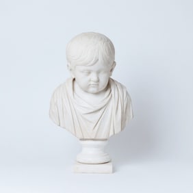 Italian Carved White Marble Figure of a Young Boy