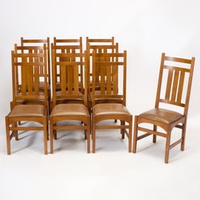 Set of Ten Audi Stickley Oak Dining Chairs