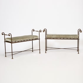 Pair of Patinated Metal Benches