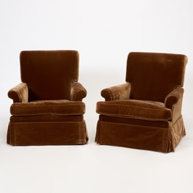 Pair of Velvet Upholstered Reclining Club Chairs