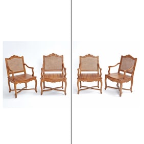 Set of Four Régence Faux-Painted Caned Fauteuils
