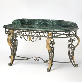 Art Deco Style Marble Top Parcel-Gilt Iron Console
