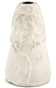Arts and Crafts Style Unglazed Earthenware Vase with Tree Motif After Dard Hunter, late 20th century