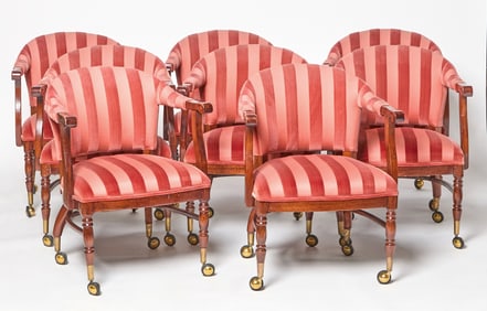 Set of Eight Barrel Back Upholstered Armchairs