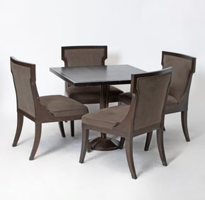 Wood Games Table and Set of Four Chairs