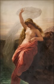 Continental Painted Porcelain Plaque of Lorelei After Wilhelm Kray