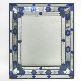 Venetian Etched and Blue Glass Mirror