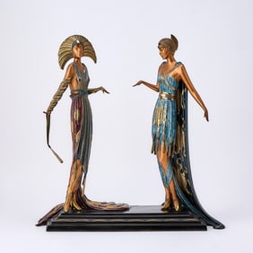 Art Deco Style Gilt and Cold-Painted Bronze Figural Group of Two Women Entitled "Two Vamps" After Er