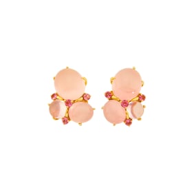 Seaman Schepps Pair of Gold, Cabochon Rose Quartz, Moonstone and Pink Tourmaline 'Three Cab'